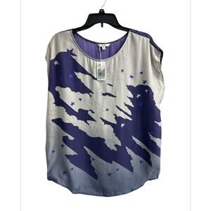 CABI Purple Celestial Boxed Top 100% Silk Women’s Medium Dreamy Whimsical NWT